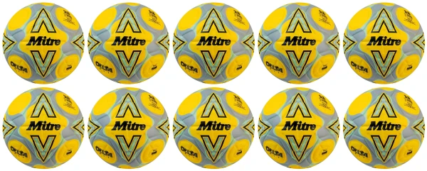 10 Multi-Buy Mitre Delta One 24 Footballs Yellow/Black/Grey - Size 5