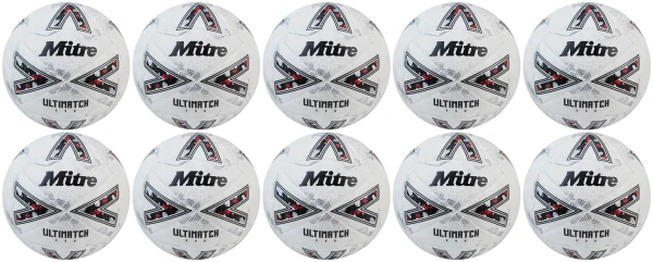 10 Multi-Buy Mitre Ultimatch Evo 24 Football - White/Silver - Size 3