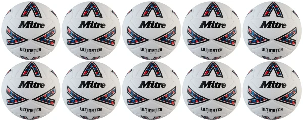 10 Multi-Buy Mitre Ultimatch One 24 Football - White/Black/Red - Size 3