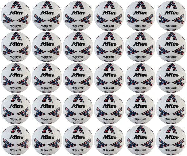 30 Multi-Buy Mitre Ultimatch One 24 Football - White/Black/Red - Size 3