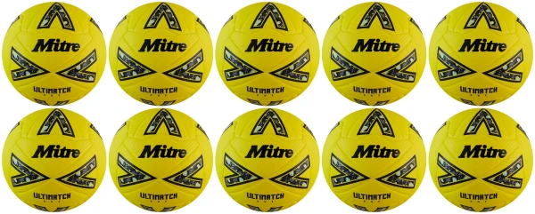 10 Multi-Buy Mitre Ultimatch One 24 Football - Yellow/Black/Grey - Size 3