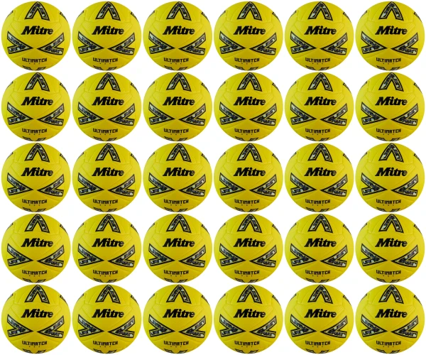 30 Multi-Buy Mitre Ultimatch One 24 Football - Yellow/Black/Grey - Size 5