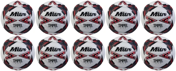 10 Multi-Buy Mitre Impel Evo 24 Football - White/Black/Red - Size 5