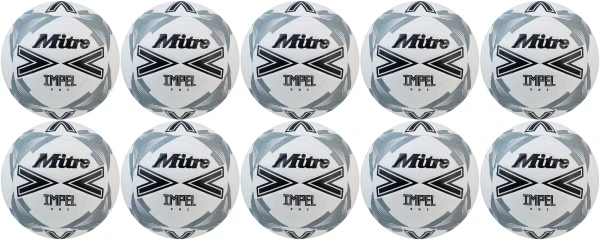 10 Multi-Buy Mitre Impel One 24 Football - White/Black/Grey - Size 5