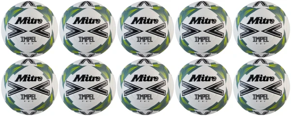 10 Multi-Buy Mitre Impel One 24 Football - White/Black/Green - Size 4