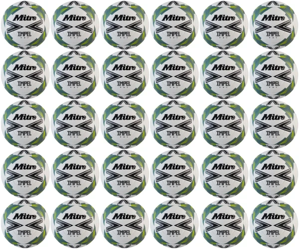 30 Multi-Buy Mitre Impel One 24 Football - White/Black/Green - Size 3