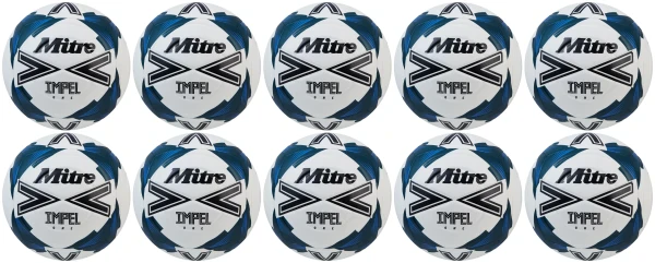 10 Multi-Buy Mitre Impel One 24 Football - White/Black/Teal - Size 3