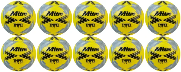 10 Multi-Buy Mitre Impel One 24 Football - Yellow/Black/Grey - Size 4