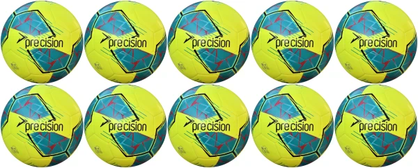 10 Multi-Buy Precision Fusion FIFA Basic Training Ball - Fluo Yellow/Teal - Size 3