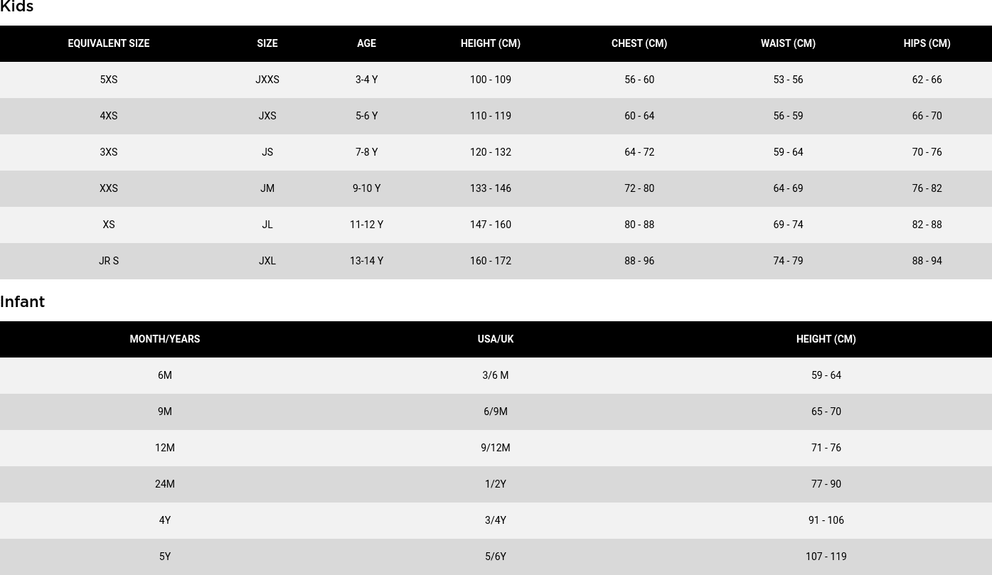 Macron Kids Size Guide