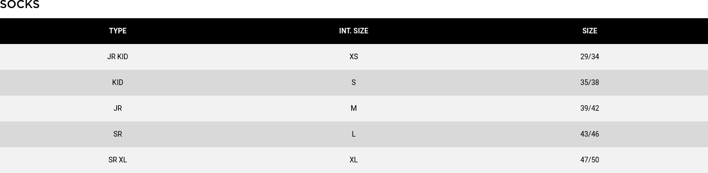 Macron Socks Size Guide